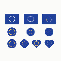 European Union Flag Gradient Button Circle. Eu badge icon set.