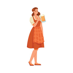 Woman Character with Mug at Beer Festival Vector Illustration