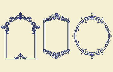 Blue vintage ornate border frames set. A vector collection of retro elegant decorative labels for greeting cards, weddings, invitations, certificates, and luxury packaging
