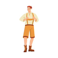 Man Character in Lederhosen at Beer Festival Vector Illustration