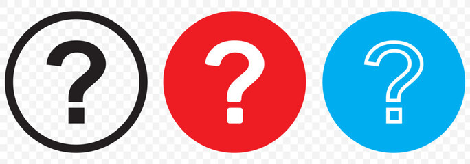 Question mark icon, Question mark sign and symbol vector design. Black round shape with white question mark icon silhouette vector illustration design on Transparent background. eps 10.