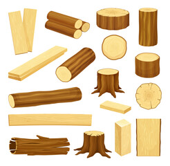 Wood and Lumber Material with Plank and Log Vector Set