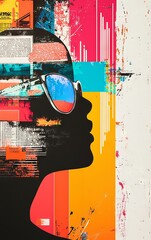 Bold Silhouette Design with Colorful Newspaper Typography Elements