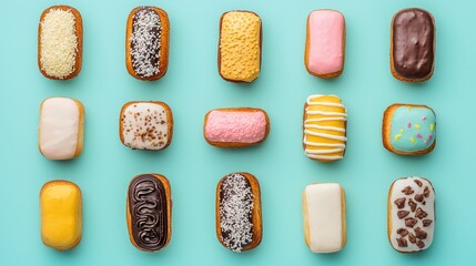 Colorful Pastries Laid Out on Vibrant Background for Advertising Concept