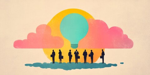 Whimsical Illustration of Business People in Suits with Ideas