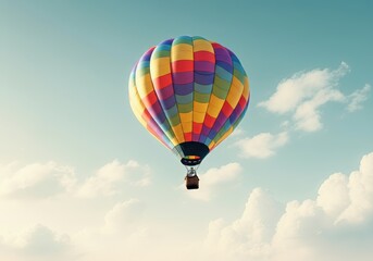 Fototapeta premium Colorful hot air balloon soaring through a clear blue sky
