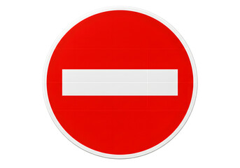 Bold Red No Entry Traffic Sign Isolated on PNG Background.