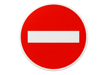 Bold Red No Entry Traffic Sign Isolated on PNG Background.