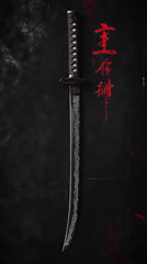 samurai sword isolated on dark background and red details 