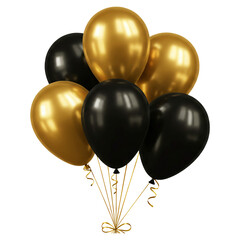 Gold and black colored balloons isolated on white or transparent png