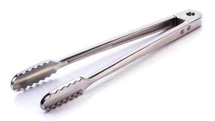 Stainless Steel Kitchen Tongs on White Background