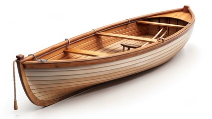 Wooden Rowboat on White Background