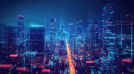 High-Speed Neon Holographic Cityscape with Vibrant Light Trails