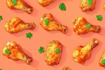 Colorful graphic layout featuring chicken drumsticks on a bright background for advertising purposes