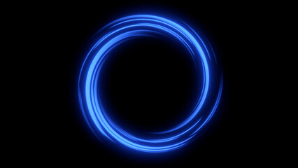 Abstract blue glowing energy tunnel in space, energy hole, vortex energy flow. Speed of blue light, neon glowing rays in motion.
