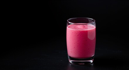 Fresh pink smoothie in a clear glass against a dark background, conveying a refreshing and vibrant feel, representing healthy beverage options for boost and revitalization