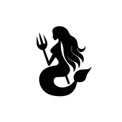 Fototapeta premium Elegant mermaid design captured in a vintage illustration, showcasing a mystical underwater figure with a trident and flowing hair