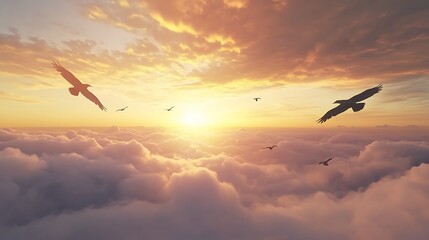 Fiery clouds stretch across the horizon above the cityscape image