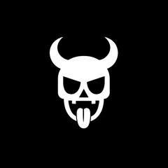 Unique vintage design of a skull with horns and an expressive tongue for tattoo enthusiasts seeking bold creativity