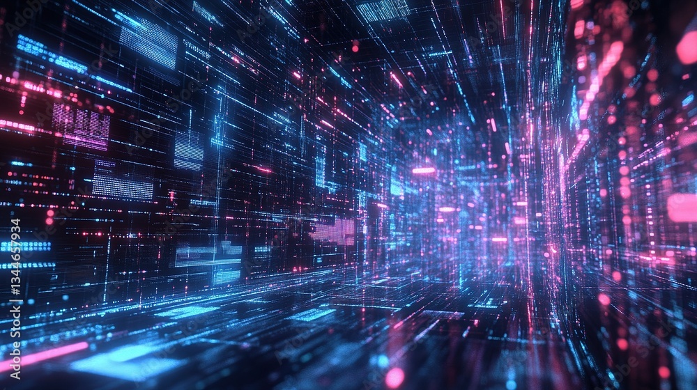 Poster abstract holographic data layers with ai-driven graphics and effects