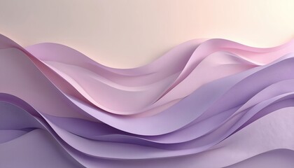 Background design featuring abstract lavender wave pattern. Smooth curves in purple, mauve, lilac, violet, pastel shades create serene, calm, tranquil, soft and gentle minimalist graphic art.