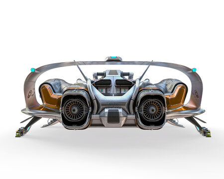 Fototapeta super sport space ship landed in white background on rear top view