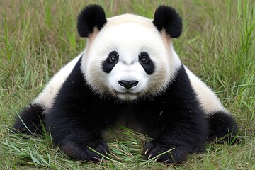 Fototapeta premium Adorable Panda Cub in Natural Habitat.