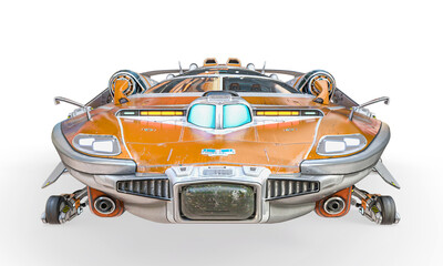 super sport space ship landed in white background on front view