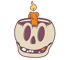 Colorful Illustration of a Skull Candle with a Spooky Halloween Theme