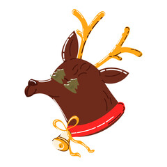 Festive Cartoon Reindeer with Red Collar and Bell, Whimsical Holiday Illustration