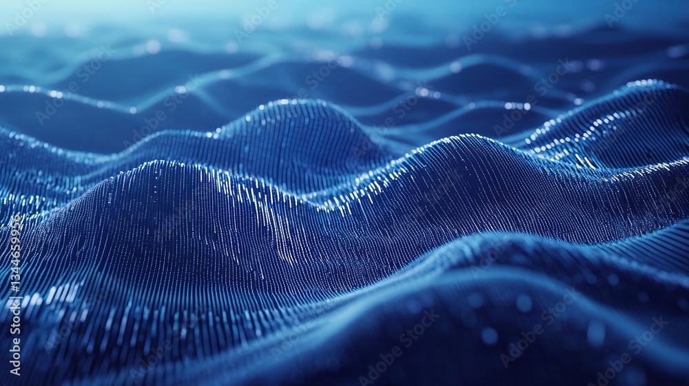 Poster Flowing Blue Digital Lines in a Binary Data Representation
