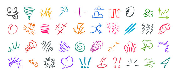 Hand Drawn Crayon Chalk Doodle, Effect Illustrations, Design Element Vector Set