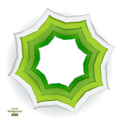 Abstract 3D round shape in green arabesque design on white background