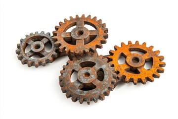 Rusty gears interlocked, showing signs of age and wear, steampunk aesthetic.