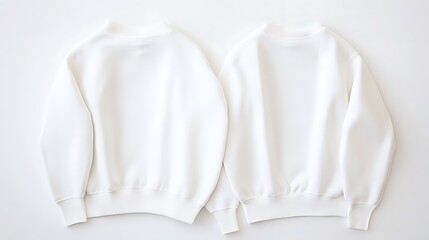 Two white blank sweaters, back view, clean design