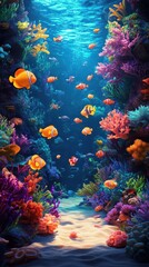 Fototapeta premium A Vibrant Underwater Scene With Colorful Coral and Fish