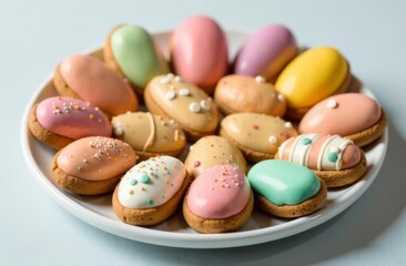 Obraz premium Decorated cookies for Easter celebration, pastel colors and small accents