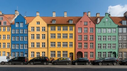 Fototapeta premium Colorful Houses Line Sunny City Street