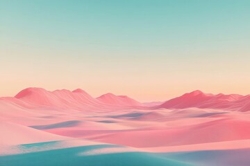Fototapeta premium A colorful landscape depicts pink mountains under a blue sky