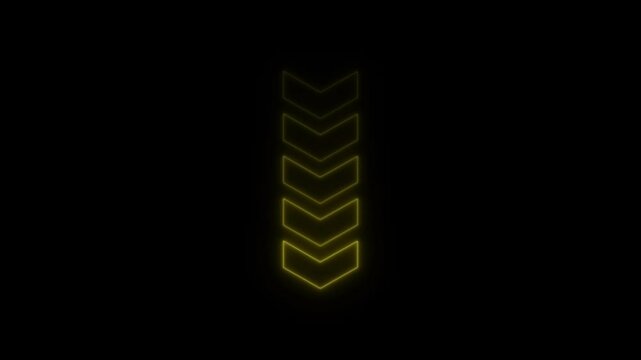 Abstract beautiful neon arrow icon animation on black background. neon down arrow animation concept. 4k
