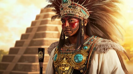 Fototapeta premium Regal Warrior With Intricate Attire Near Pyramid
