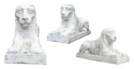 old lion statue isolated on transparent background, png