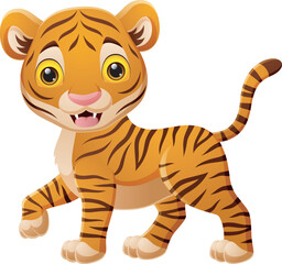 Happy tiger cartoon isolated on white background