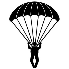 skydiver with an open parachute black silhouette vector, Simple silhouette Design vector icon with white background.