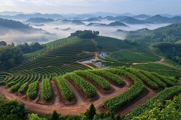 Misty Mountain Tea Plantation Dawn.
