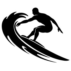 surfer  black silhouette vector, Simple silhouette Design vector icon with white background.  Surfing silhouette 