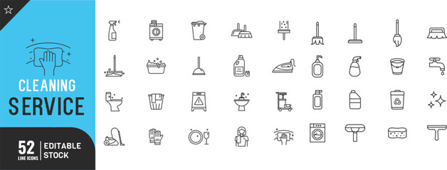 Cleaning Service line editable icon set. Thin modern style vector illustration. Clean, book, pet, bicycle, computer, home
