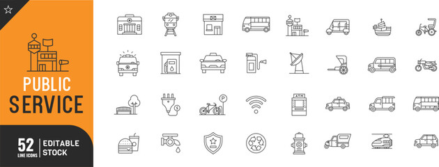 Public Service line editable icon set. Thin modern style vector illustration.	
