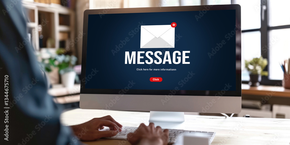 Poster email notification message showing on computer screen brisk. digital marketing message information t