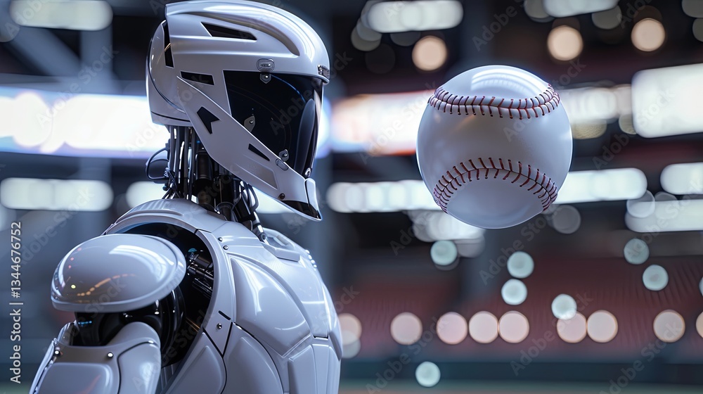 Aufkleber Exploring MLB innovations with 3D rendering and AI in droid robot and cyborg development for future technology Generative AI